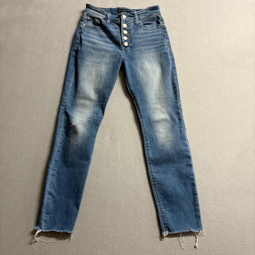 Lucky Brand Bridgette High Rise Skinny Jeans Womens 0/25 Blue Button Fly Raw Hem