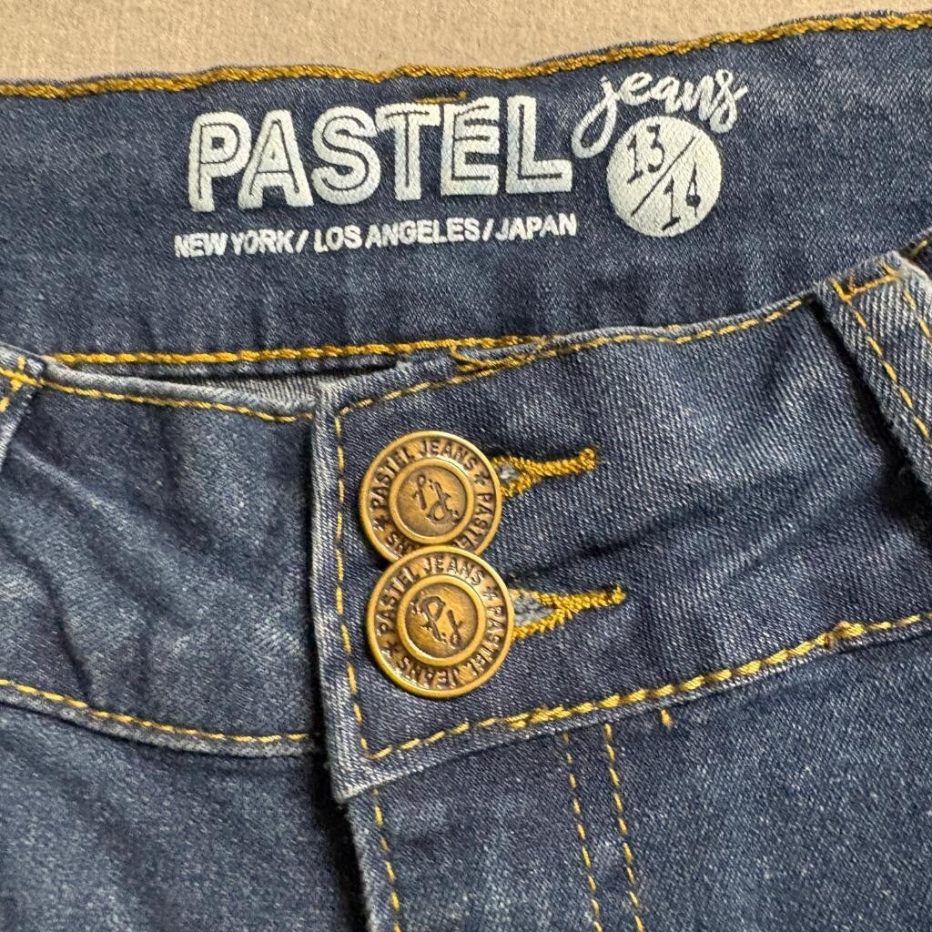 Pastel Jeans Womens 13/14 Blue Denim Flare Raw Hem High Rise Stretch Pants