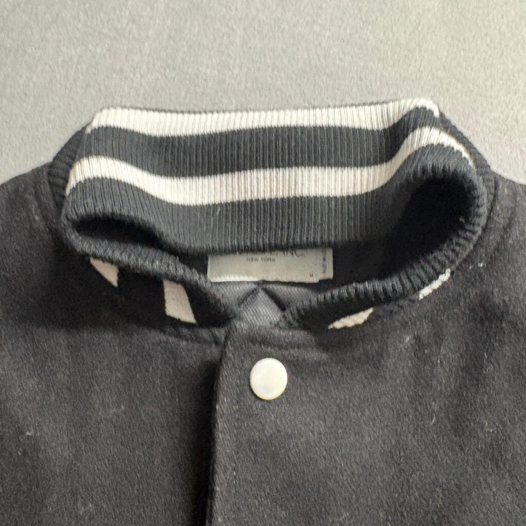 Alife NY Mens Varsity Jacket Medium Black Grey Wool Blend Letterman Snap Button