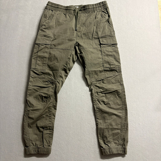 H&M Mens Cargo Jogger Pants Medium Green Cotton Blend Elastic Waist Drawstring