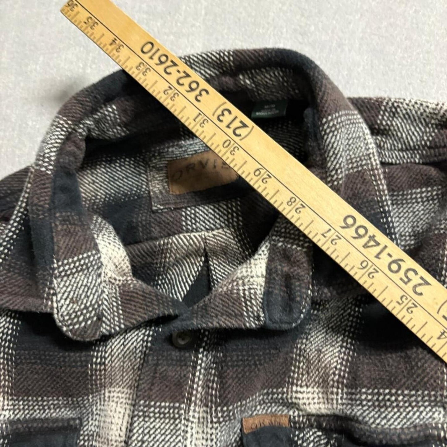 Orvis Flannel Shirt Mens Medium Brown Black Plaid Heavyweight Cotton Button Up