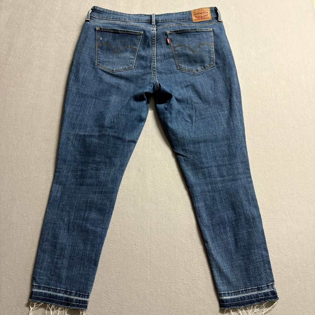 Levis 711 Skinny Ankle Jeans Womens 33 Distressed Ripped Knee Frayed Hem Blue
