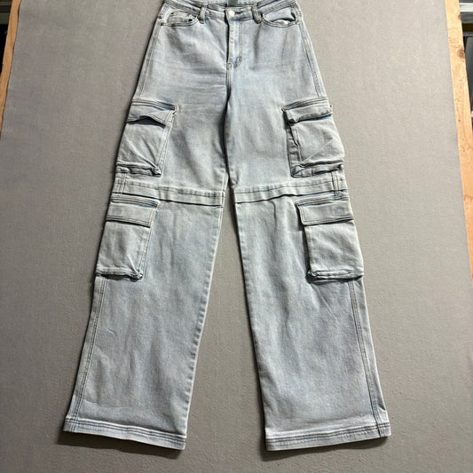 United We Stand Womens Size 9 Cargo Jeans Wide Leg Light Wash Stretch Y2K High