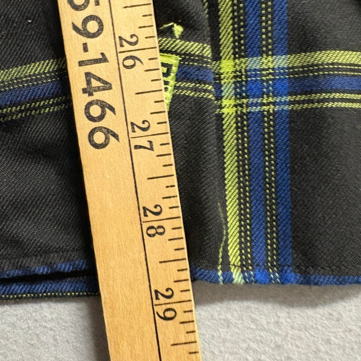 Dixxon Infectious Grooves Flannel Shirt Mens XL Black Yellow Blue Plaid Long