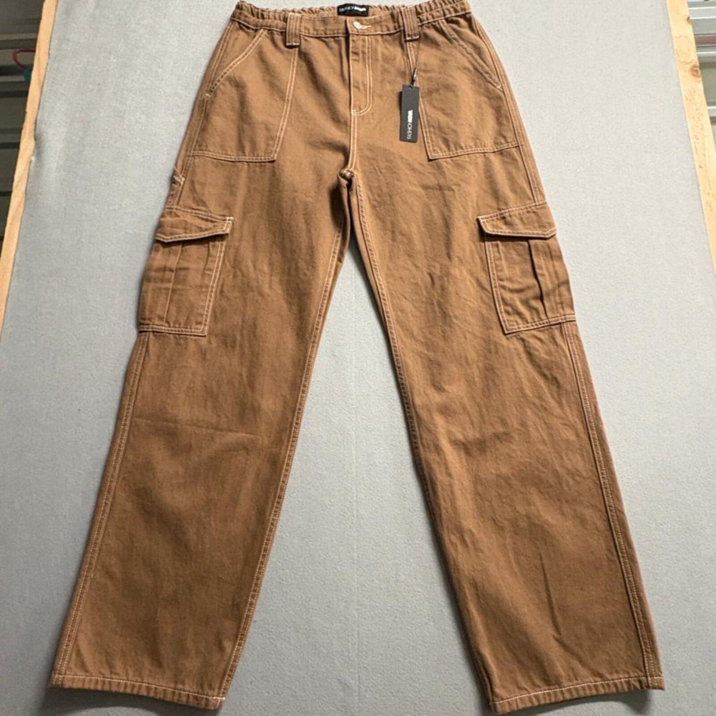 Fashion Nova Give Me A Break Cargo Carpenter Jeans Womens Size 15 Brown Cotton