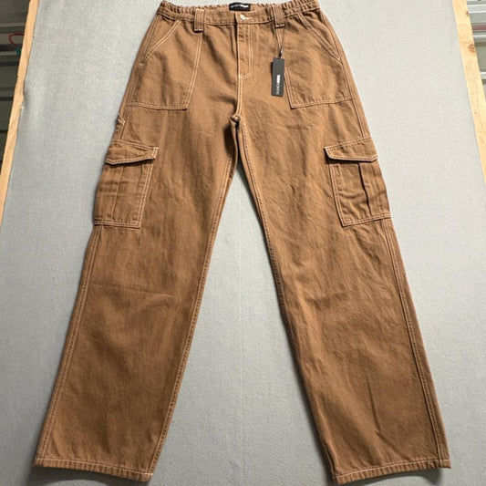 Fashion Nova Give Me A Break Cargo Carpenter Jeans Womens Size 15 Brown Cotton