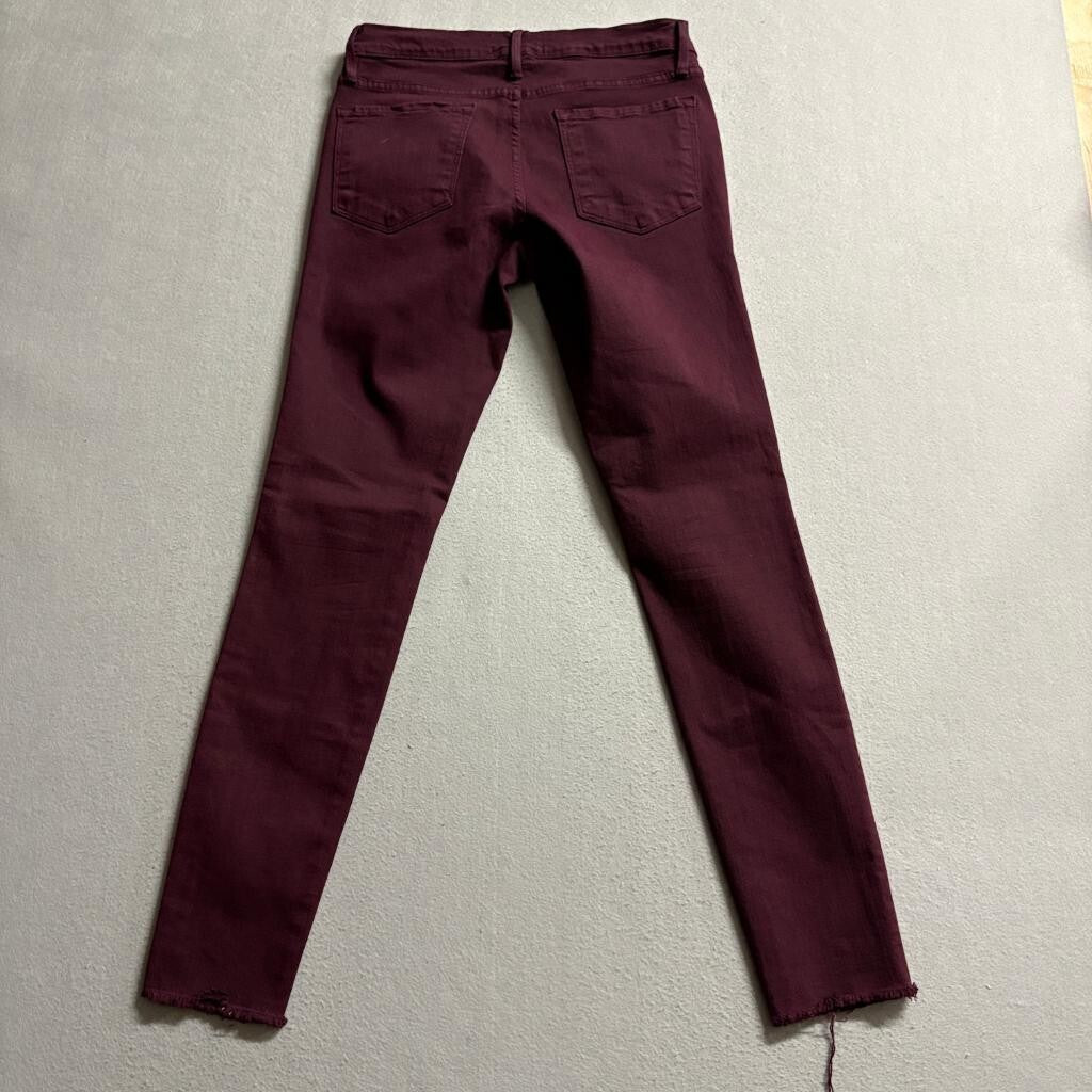 Frame Denim Le Skinny de Jeanne Jeans Womens 28 Mahogany Burgundy Raw Hem