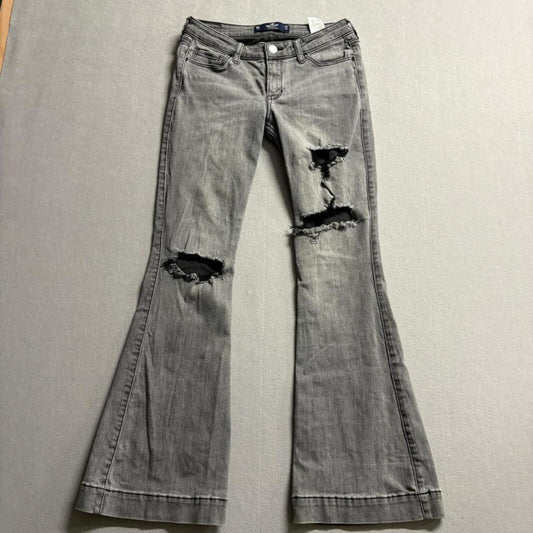 Hollister Low Rise Flare Jeans Womens 5R Gray Distressed Ripped Denim