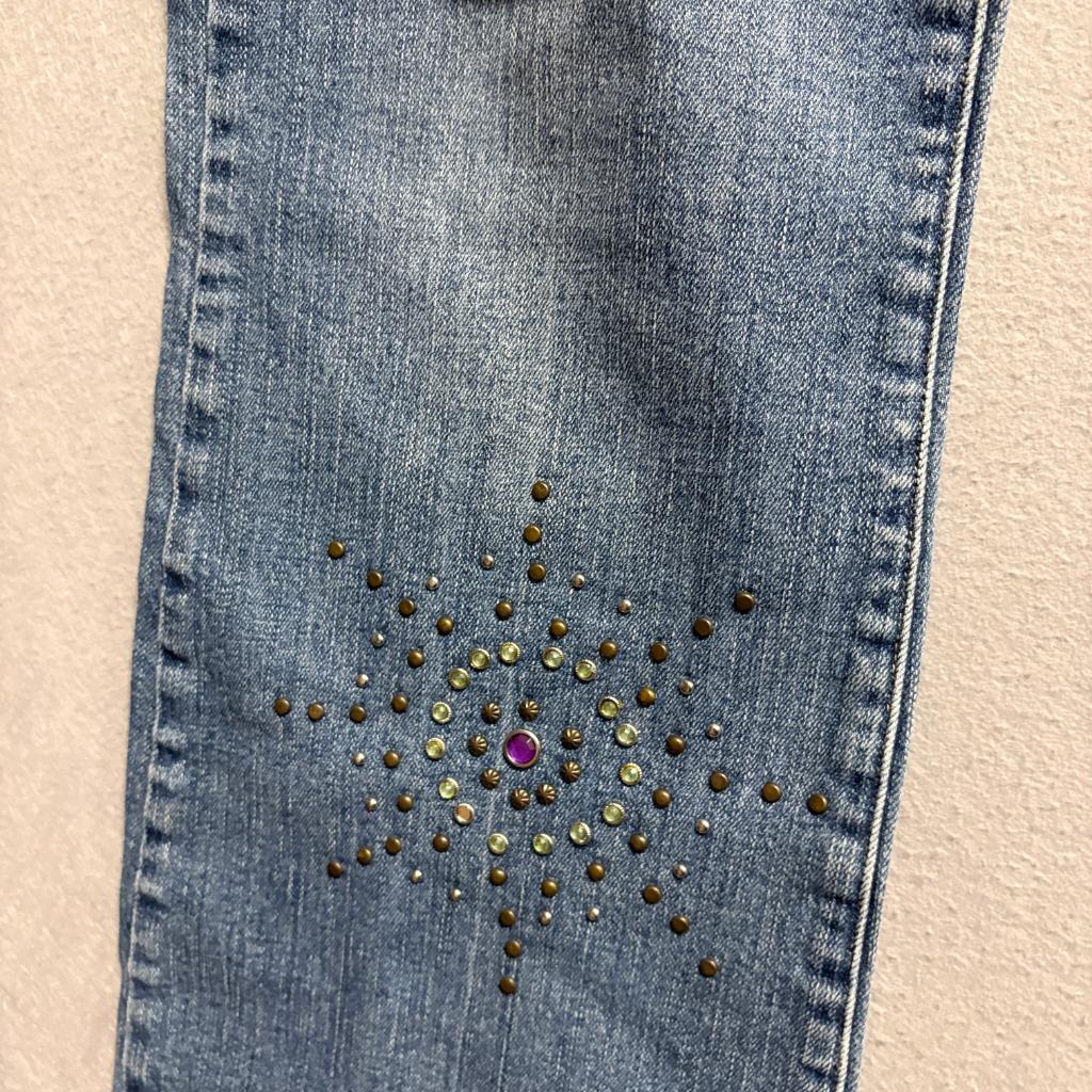 Vanilla Star Studded Rhinestone Flare Jeans Womens Size 15 Blue Denim Y2K