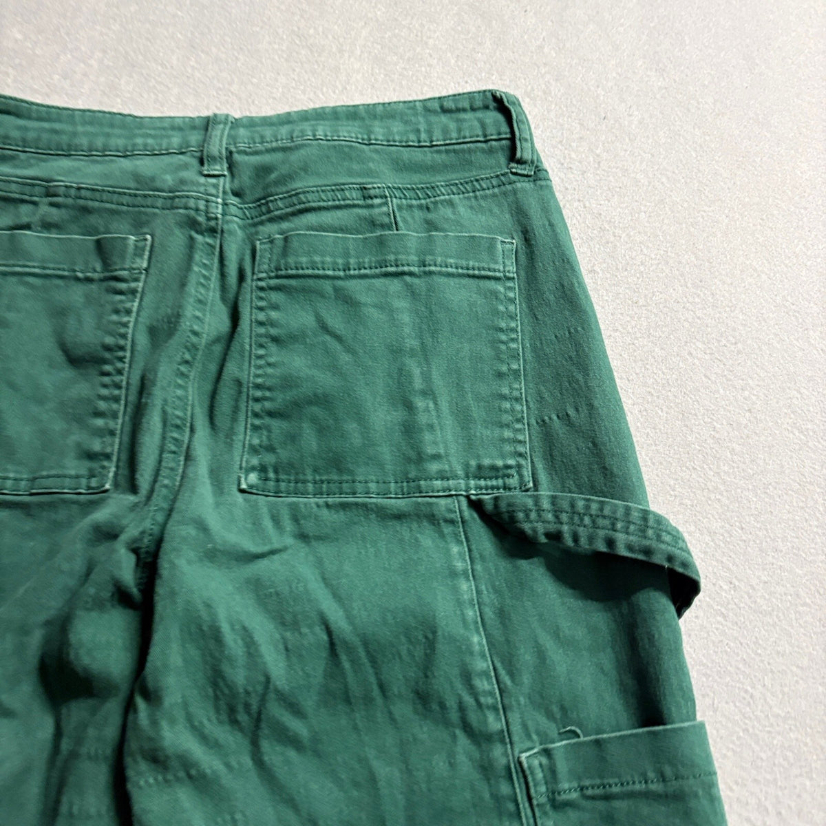Womens Green High Waist Carpenter Utility Cargo Pants Straight Leg Size 28x26