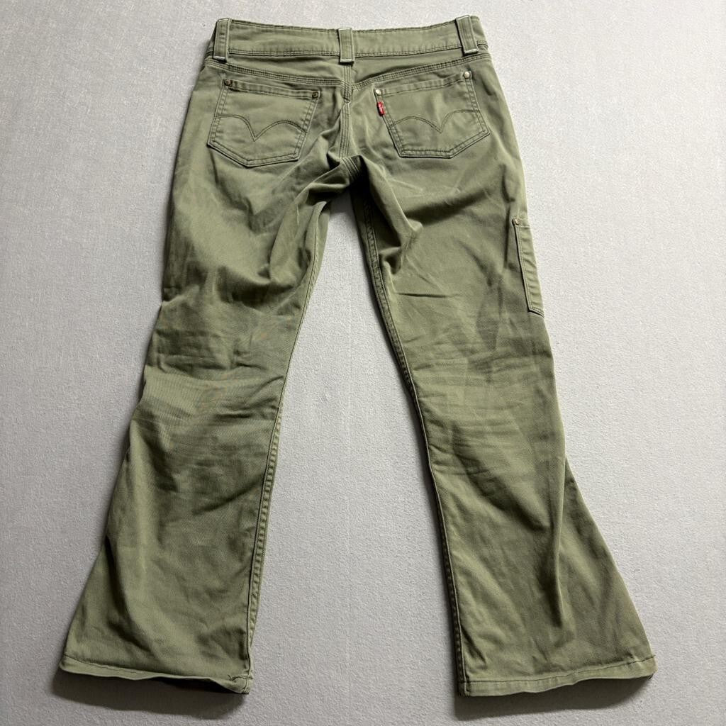 Levis Superlow Cargo Pants Womens 7M JR Green Low Rise Flare Utility Y2K