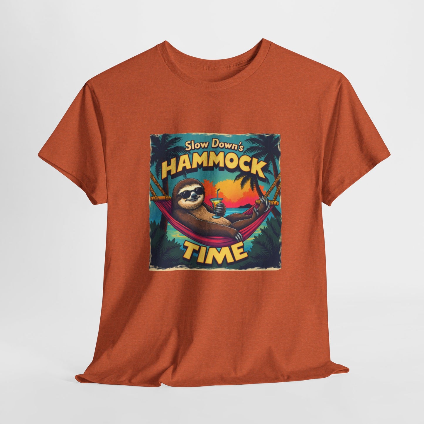 Slow Down Hammock Time Sloth Unisex Heavy Cotton Tee