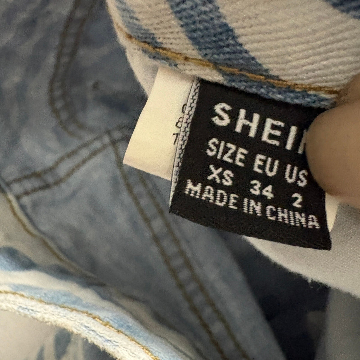 Shein Swirl Print Jeans Womens XS Blue White High Rise Straight Leg Denim Pants