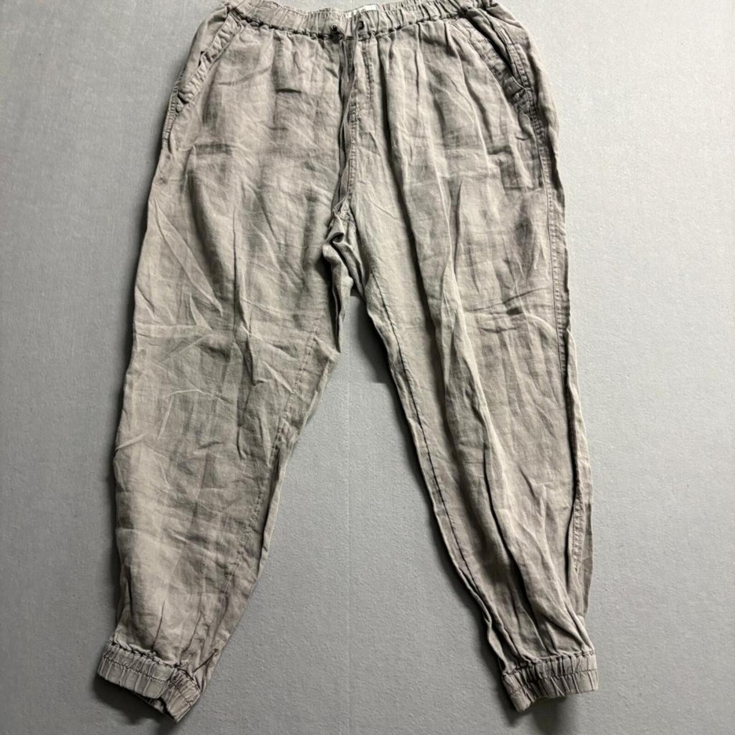 Nicole Miller New York Linen Jogger Pants Womens 1X Gray Drawstring Elastic
