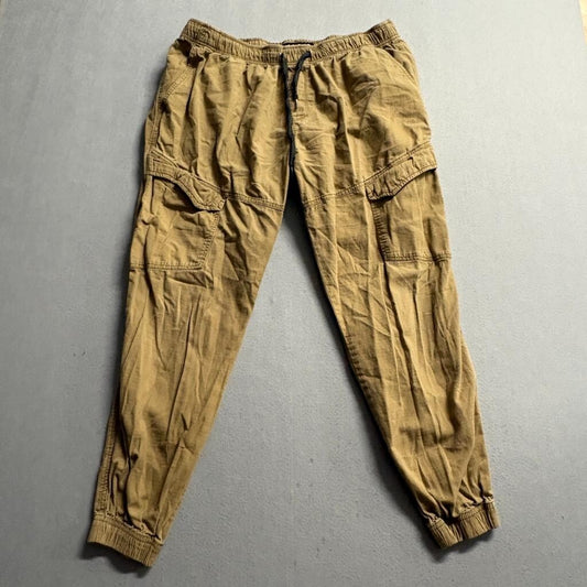 Iron Co Mens Cargo Jogger Pants Large L 36 Brown Cotton Spandex Elastic Waist