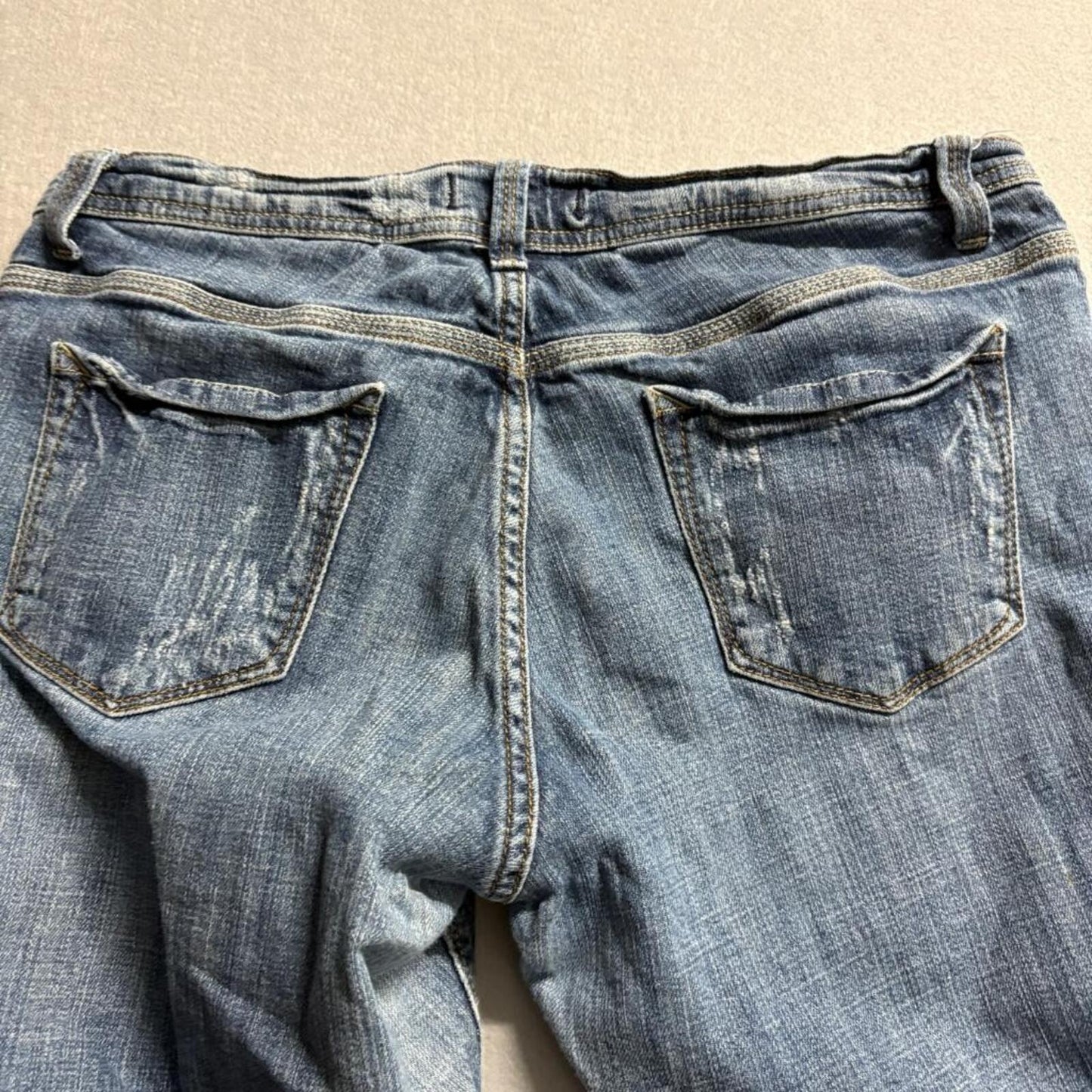 Eunina Jeans USA Womens Size 15 Distressed Raw Hem Straight Leg Blue Denim 32x26
