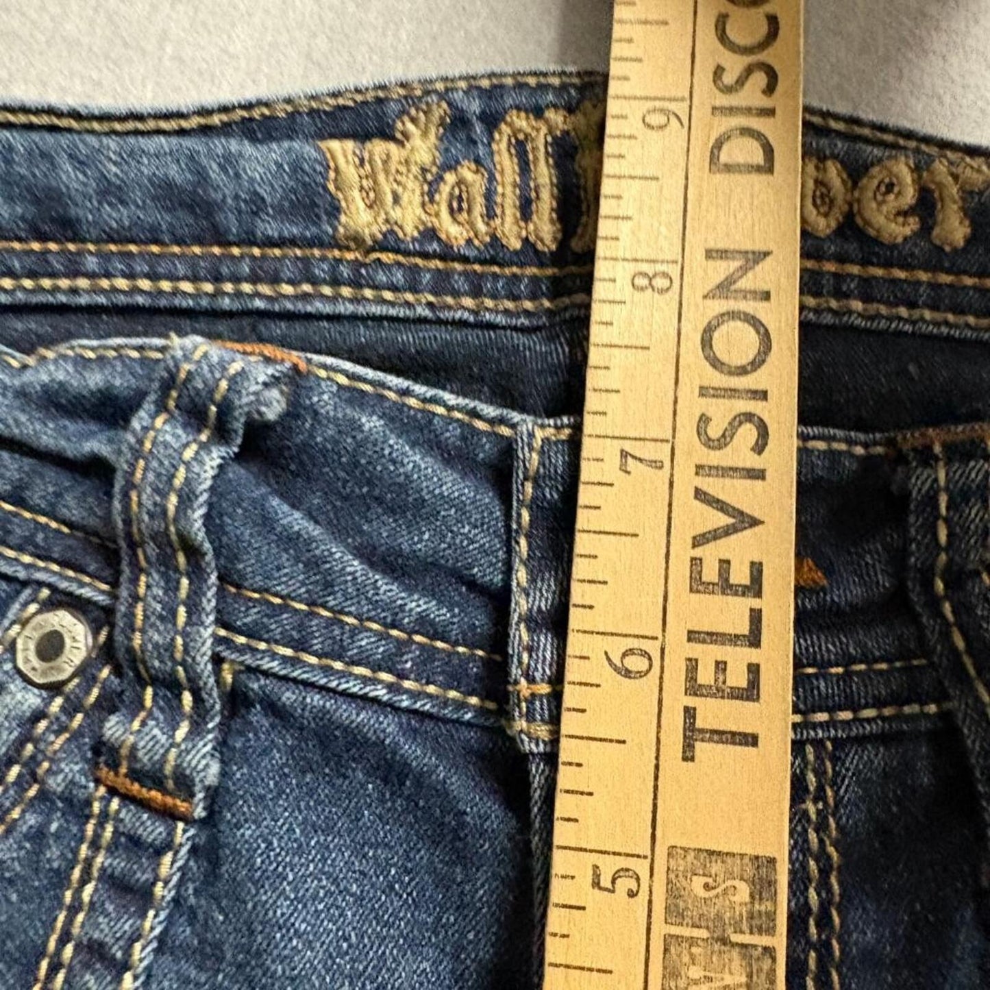 WallFlower Bootcut Jeans Womens Size 3 Blue Denim Embellished Flap Pocket