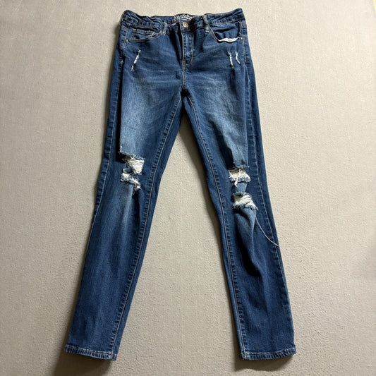 Resfeber New York Collection Womens Distressed Skinny Jeans Size 10 Blue Stretch