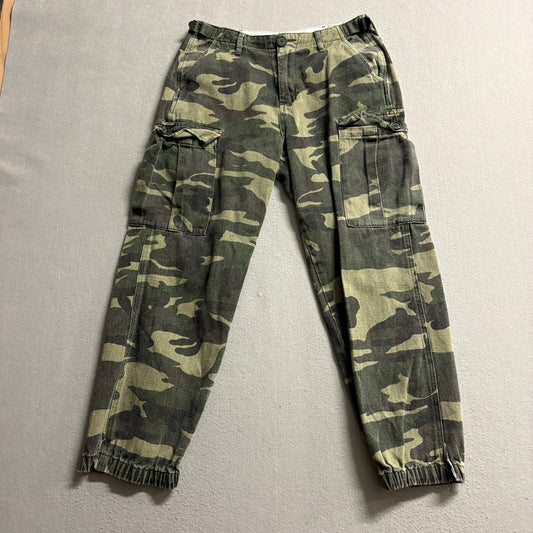 Fashion Nova Womens Camo Cargo Pants Size M Green Camouflage Joggers 100% Cotton