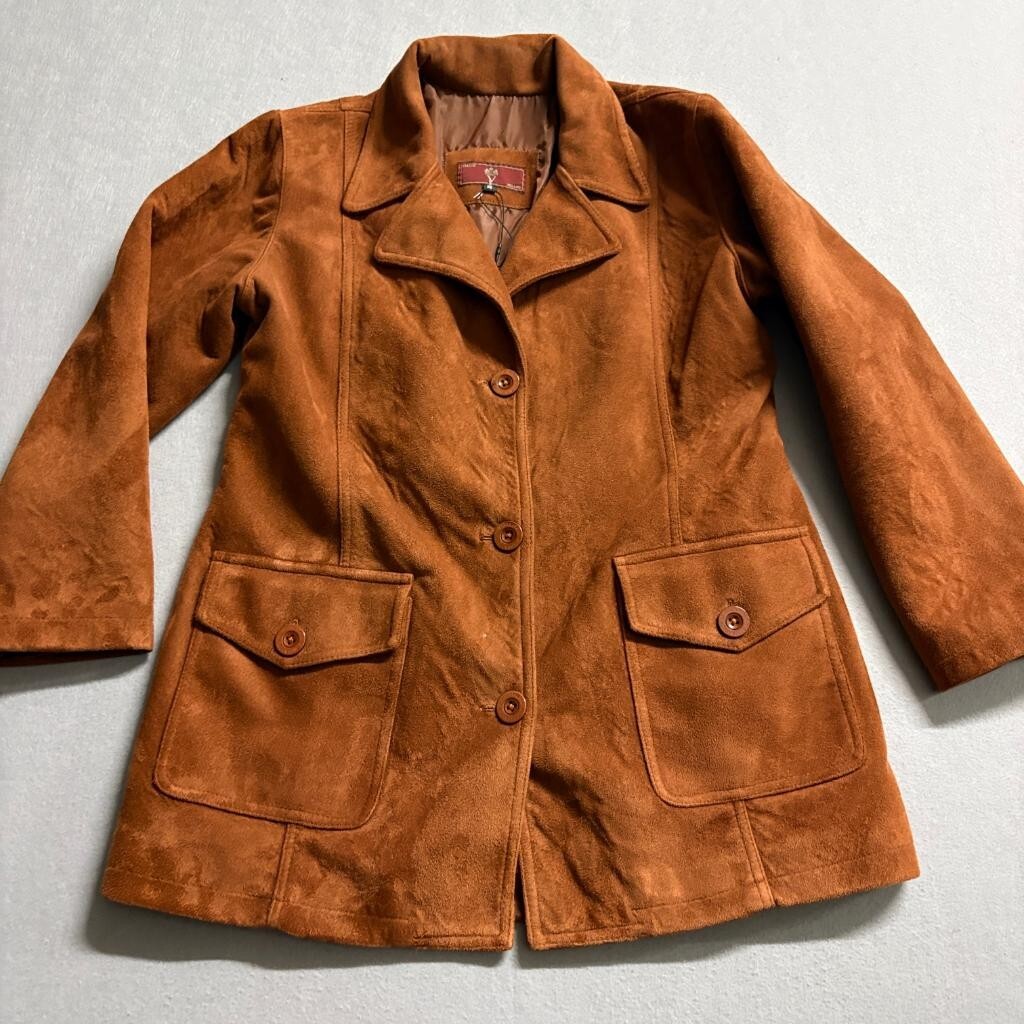 Moda V Italy Milano Womens Medium Suede Jacket Brown Button Front Coat Vintage