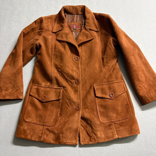 Moda V Italy Milano Womens Medium Suede Jacket Brown Button Front Coat Vintage