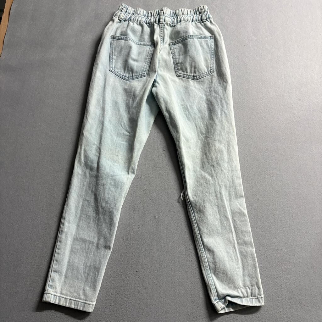 Refuge Denim Mom Jeans Womens Small Light Wash Distressed Elastic Waist