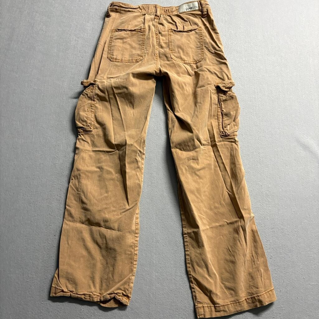 Lovegen Womens Cargo Pants Size 3/27 Brown Tencel Stretch Wide Leg Utility