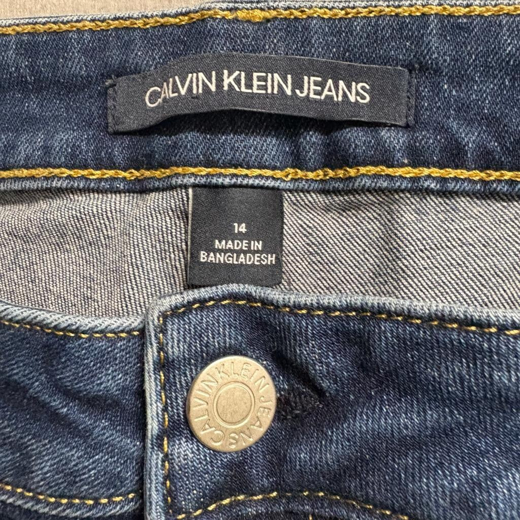 Calvin Klein Jeans Bermuda Shorts Womens Size 14 Blue Denim Stretch Mid Rise