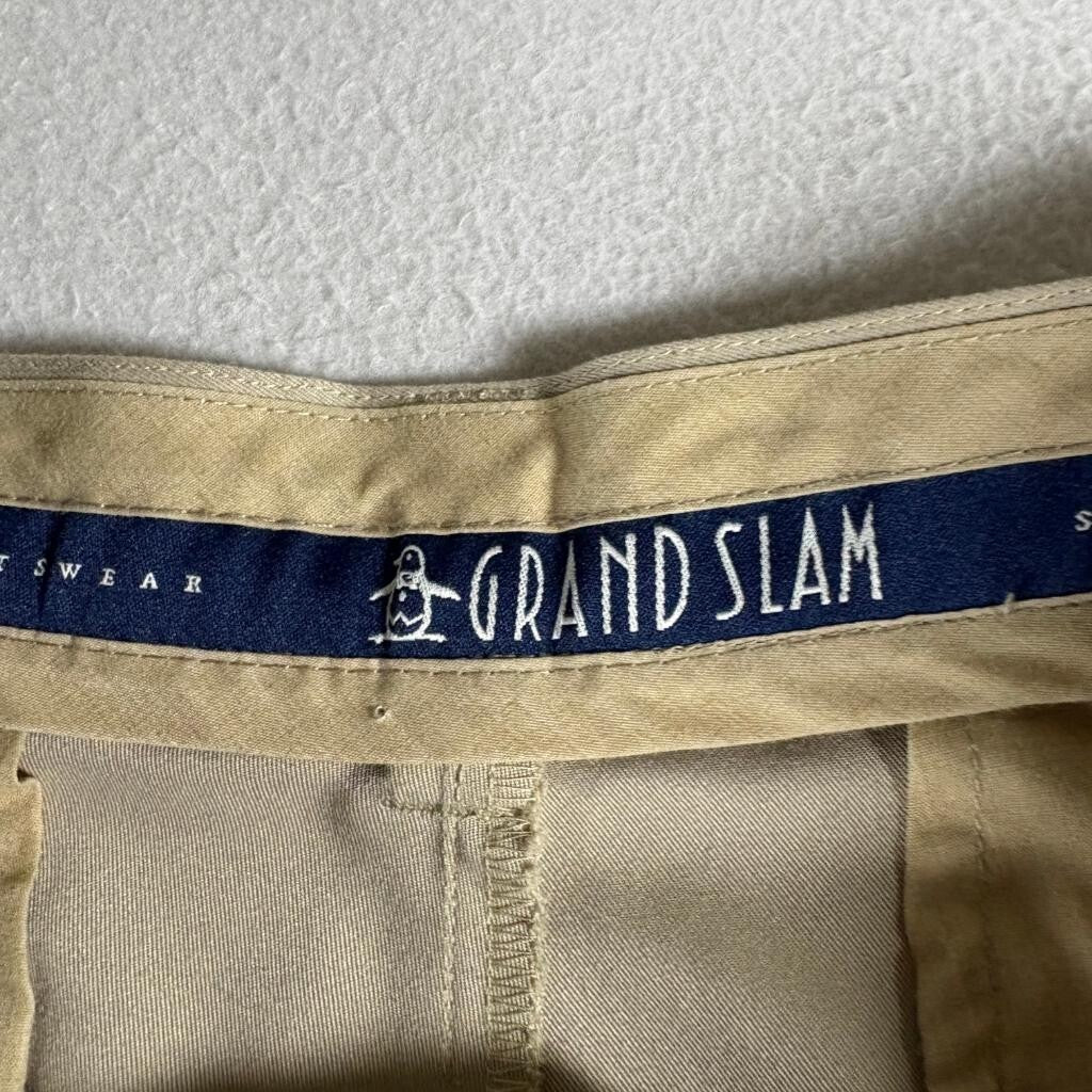 Grand Slam Golf Shorts Mens 38 Beige Khaki Pleated Front Polyester Casual