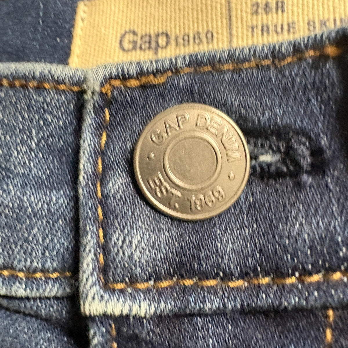 Gap 1969 True Skinny Super High Rise Jeans Womens 26R Blue Velvet Side Stripe
