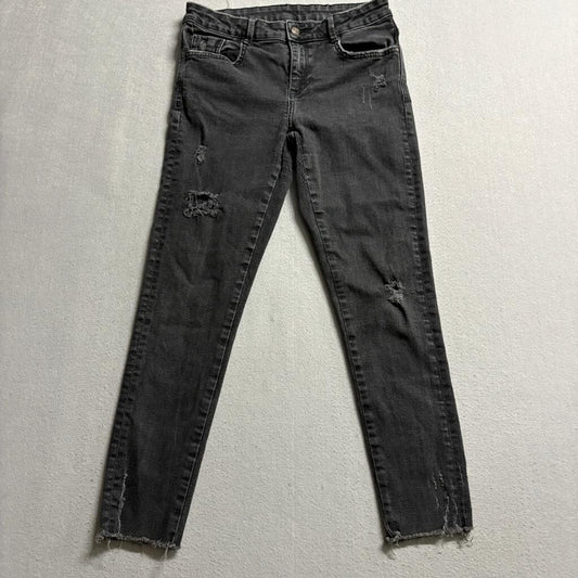 1975 Basic Dept Denim Womens Distressed Skinny Jeans Gray Size 28 Raw Hem