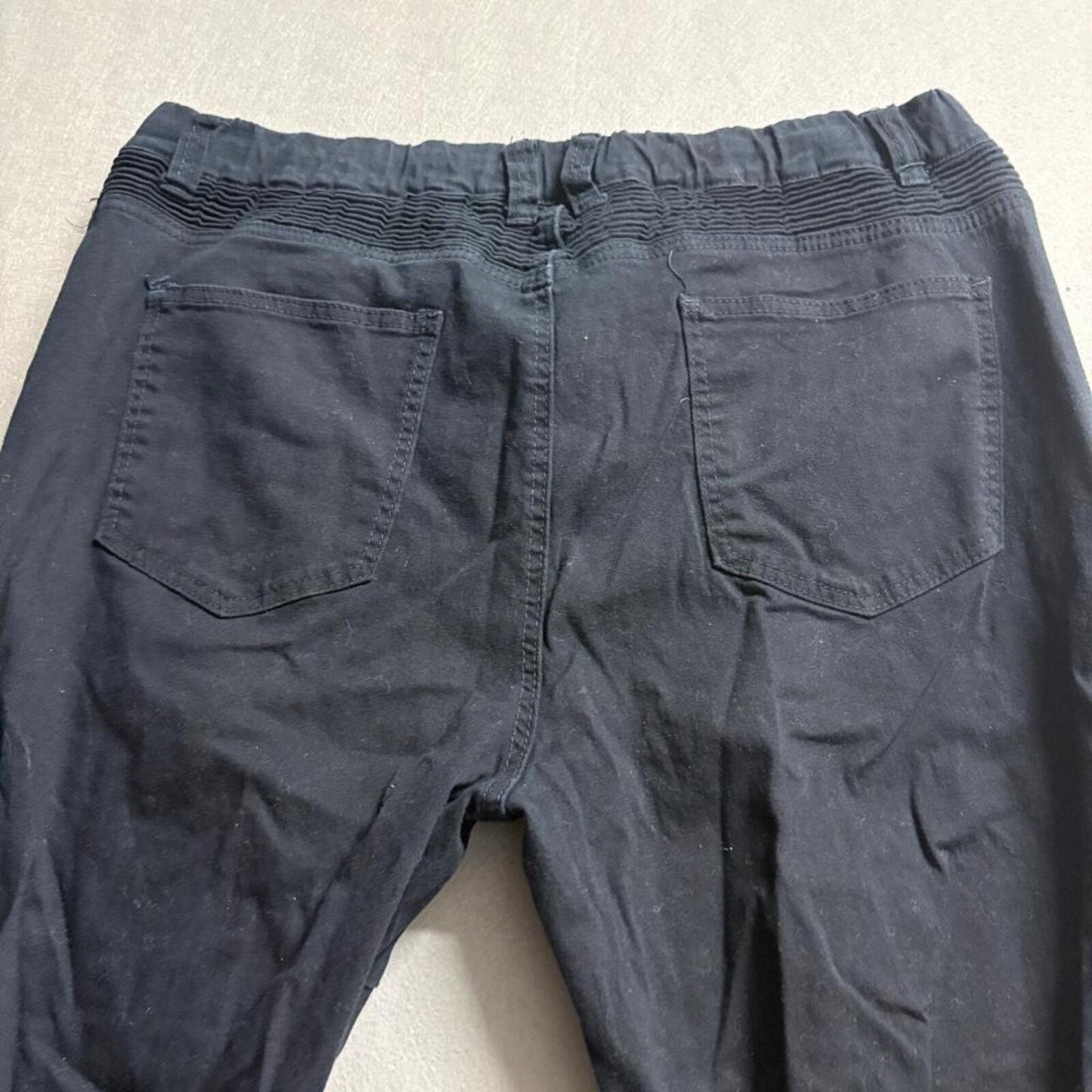 Victorious Mens Moto Jogger Pants 3XL Black Stretch Elastic Waist Zipper Accent