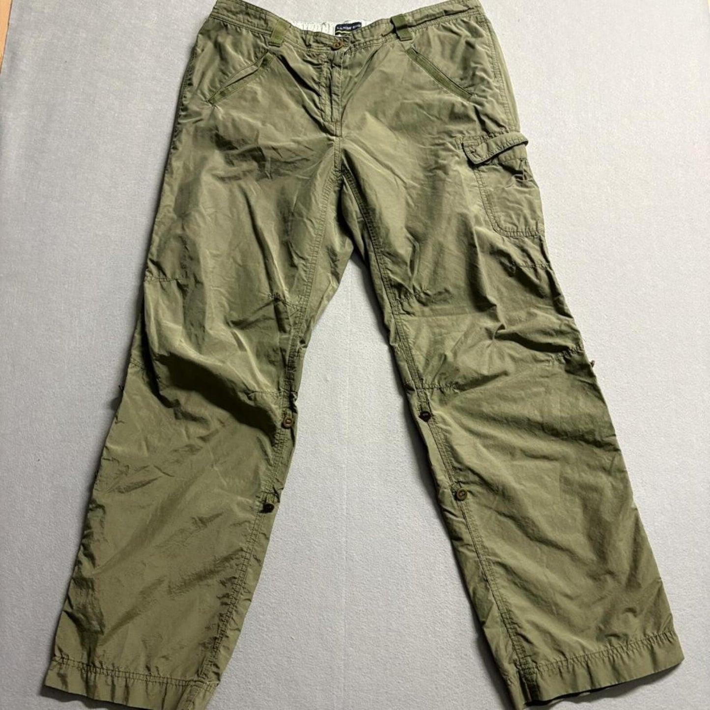 Lands End Cargo Pants Womens 16 Green Roll Up Convertible Hiking Outdoor Cotton