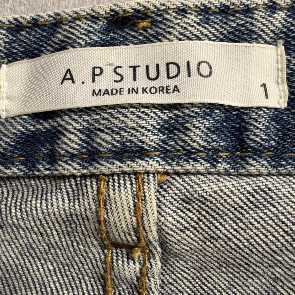 A.P. Studio Womens Jeans Size 1 Blue Denim Raw Frayed Hem Straight Leg Korea