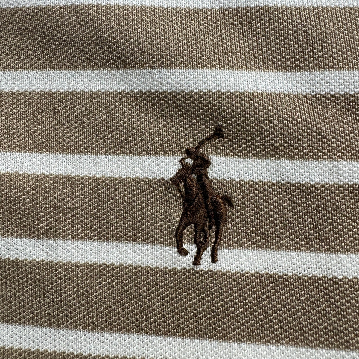 Polo Ralph Lauren Shirt Mens Medium Brown White Striped Short Sleeve Cotton Polo