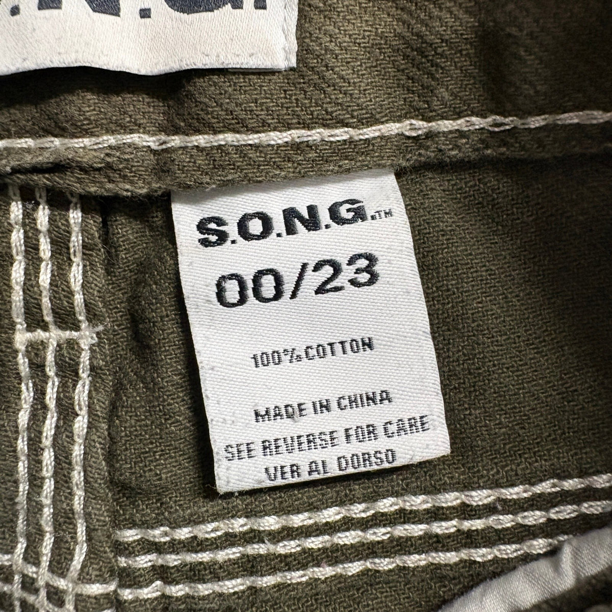 S.O.N.G. Carpenter Jeans Womens 00/23 Olive Green High Rise Raw Hem Wide Leg