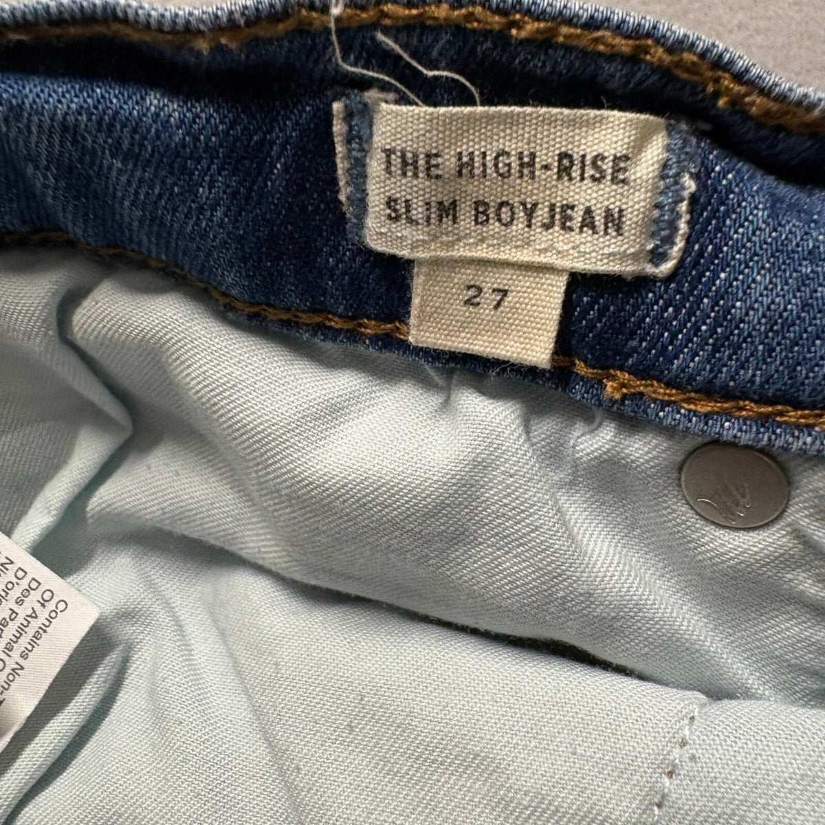 Madewell The High-Rise Slim Boyjean Jeans Womens 27 Blue Distressed Raw Hem