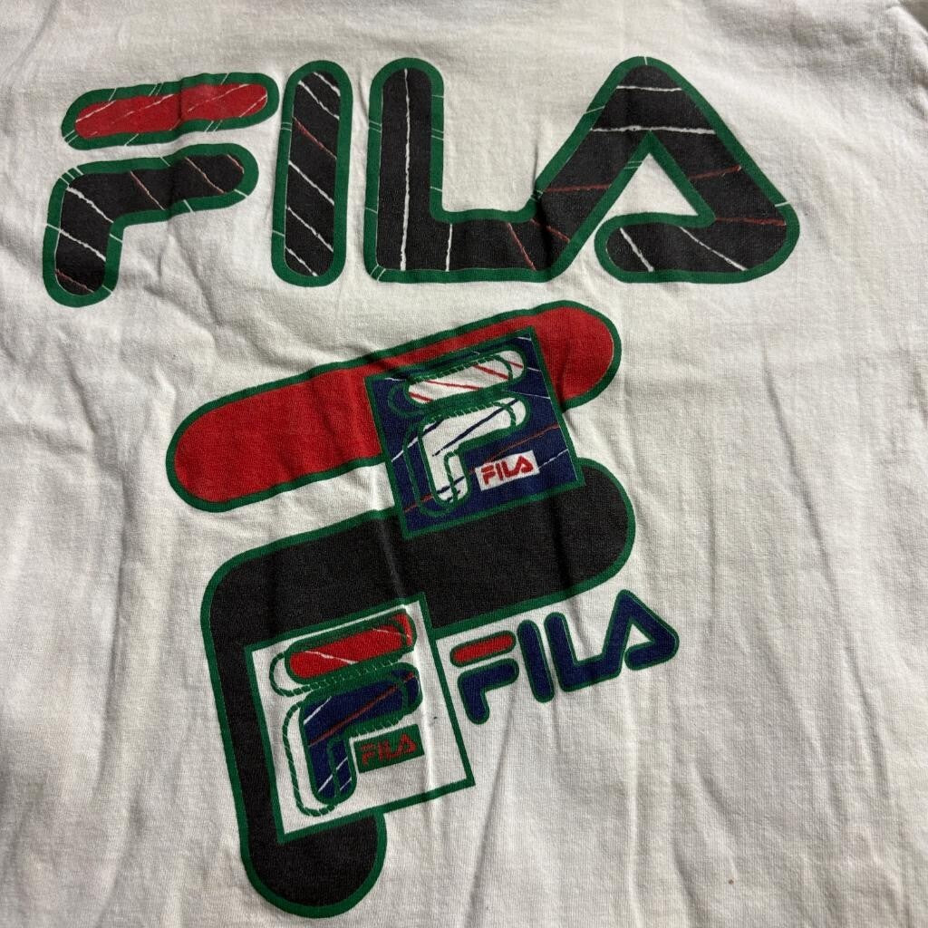 Vintage Fila T-Shirt and Shorts Set Mens XL White Black Ringer Tee Sportswear