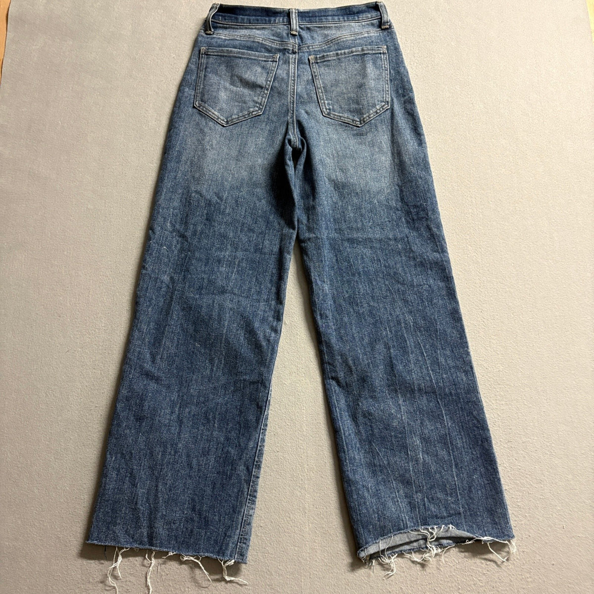 SO High Rise Wide Leg Jeans Womens Size 5 / 27 Raw Hem Medium Wash Denim Stretch