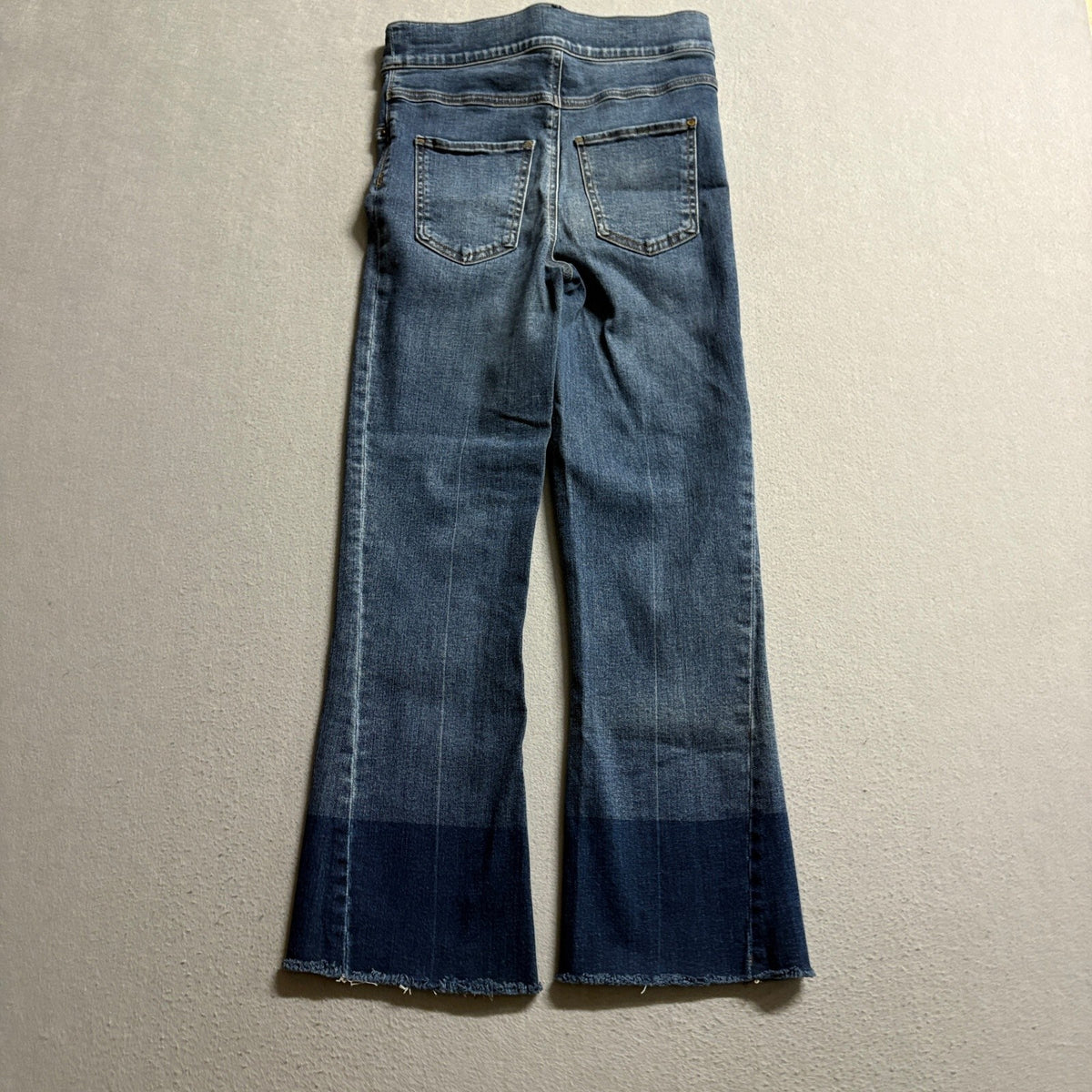 Spanx Flare Jeans Womens Small Blue Pull On Raw Hem Colorblock High Rise Stretch