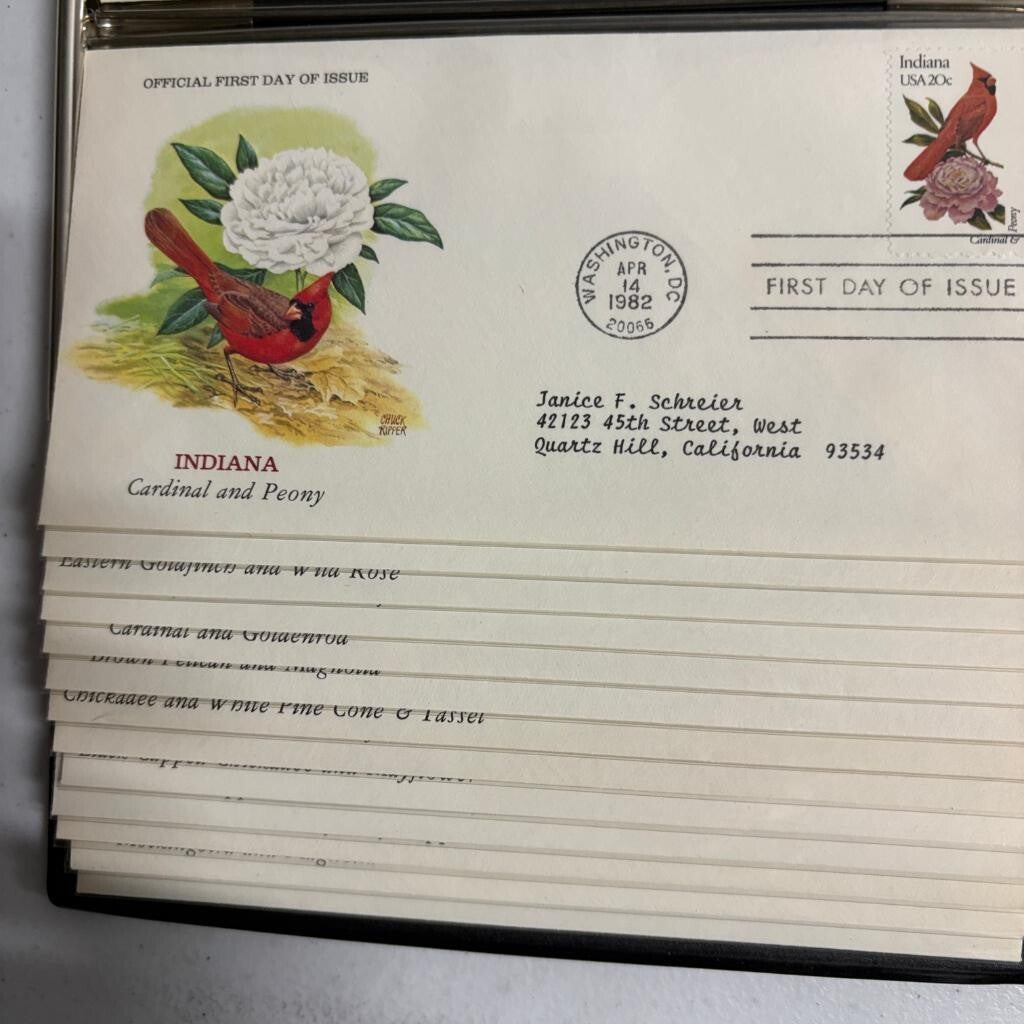 1982 State Birds and Flowers First Day Cover Collection Album Postal
