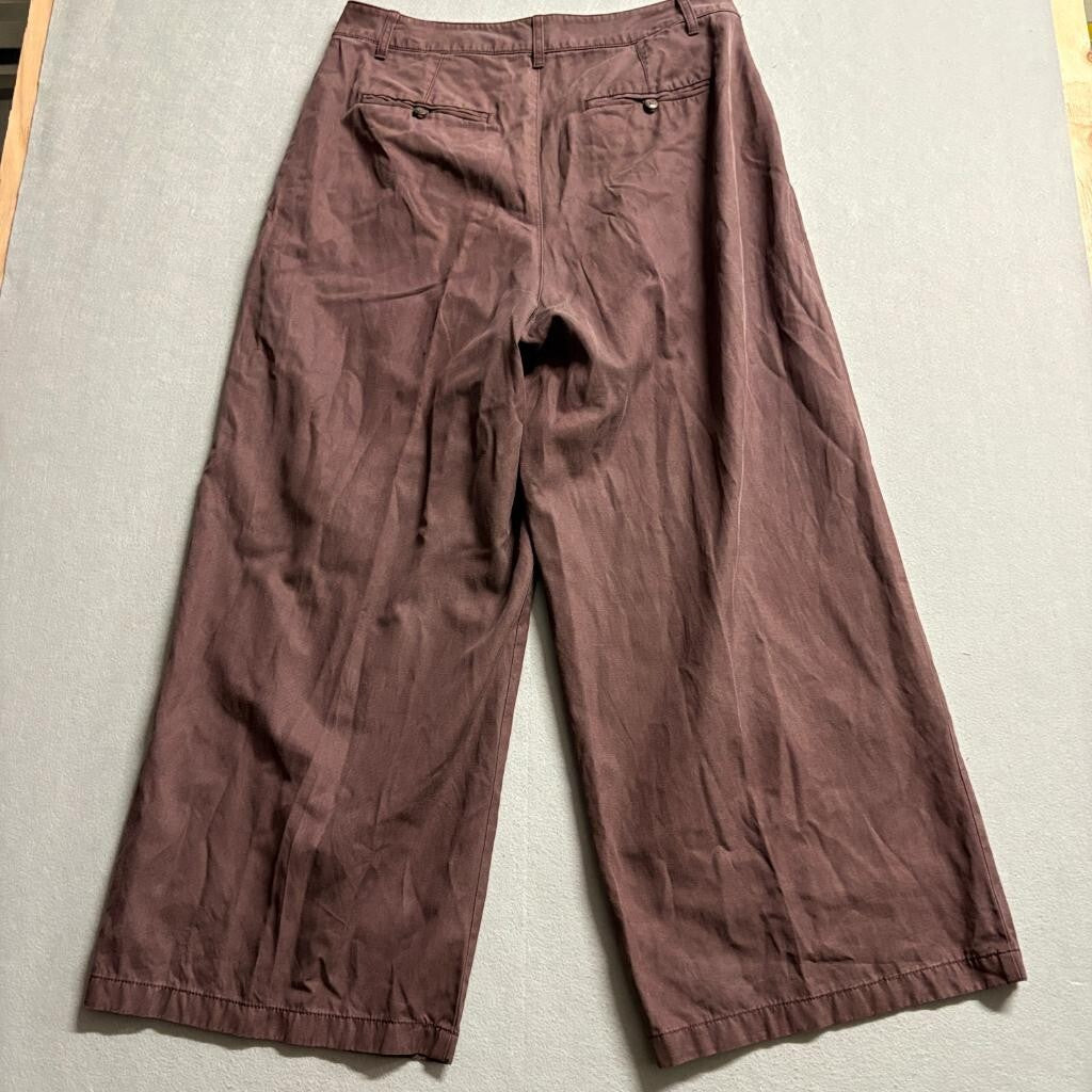 Madewell The Harlow Wide Leg Pants Womens 14 Brown Lyocell Cotton Linen Blend
