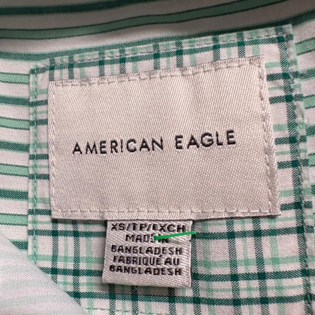American Eagle Button Up Shirt Womens XS Green White Striped Cotton Long Sleeve