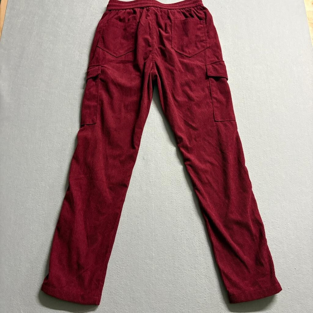 Unbranded Mens Corduroy Cargo Pants Medium Burgundy Red Zipper Ankle Drawstring