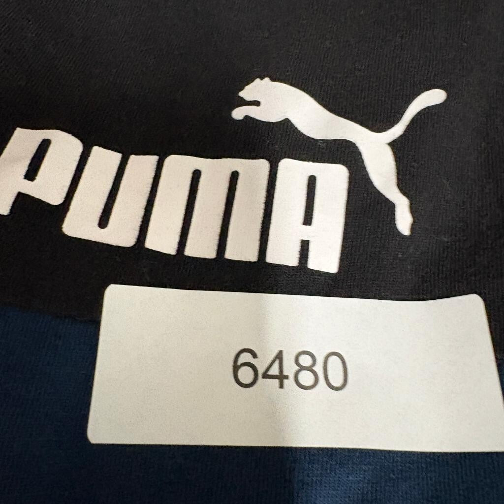 Puma T-Shirt Mens Medium Blue Black Orange Colorblock Graphic Logo Tee