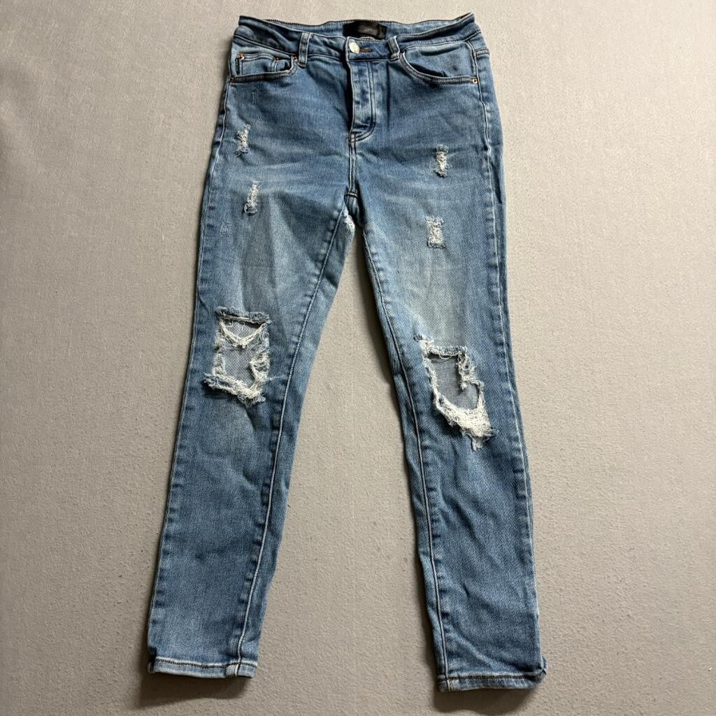 Monkey Ride Jeans Womens 9/29 Distressed Ripped Skinny Blue Denim Cropped