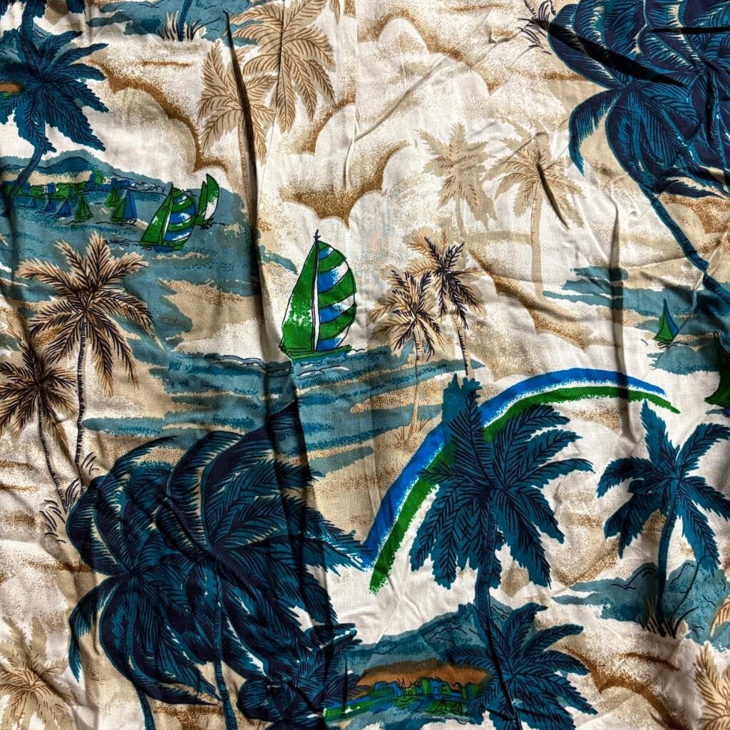 Sunset Highway Hawaiian Shirt Mens XL Blue Rayon Sailboat Palm Tree Beach NWT