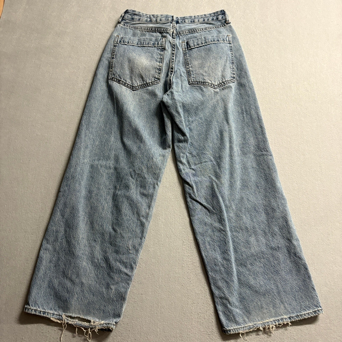S.O.N.G. Wide Leg Jeans Womens Size 1/25 Blue Denim High Rise Distressed Hem