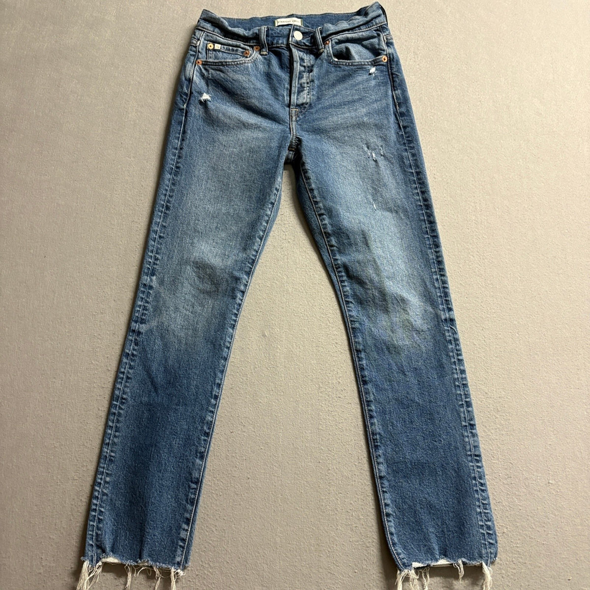 AE77 American Eagle Straight Crop Jeans Womens Size 0 Blue Denim Button Fly Raw