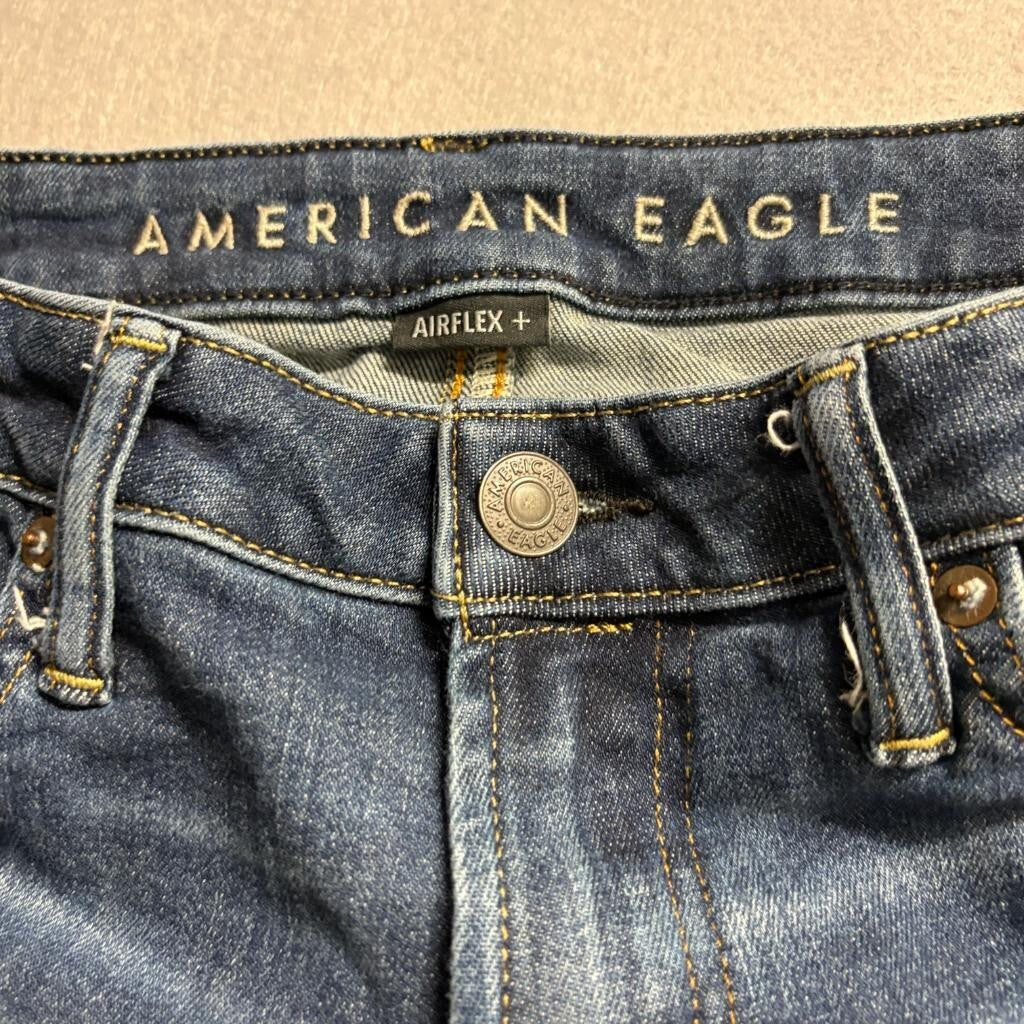 American Eagle Airflex+ Distressed Skinny Jeans Mens 32x32 Blue Stretch Denim